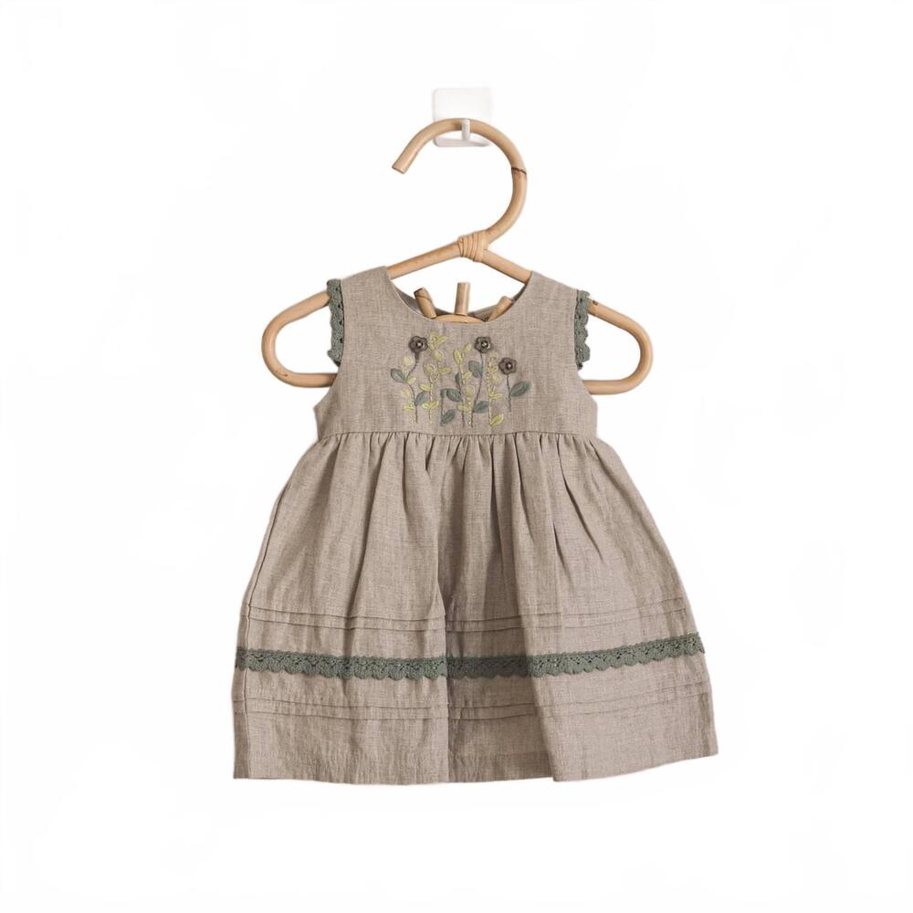 NEW VIVERANO ORGANICS girl's sylvie linen dress and bloomer in beige